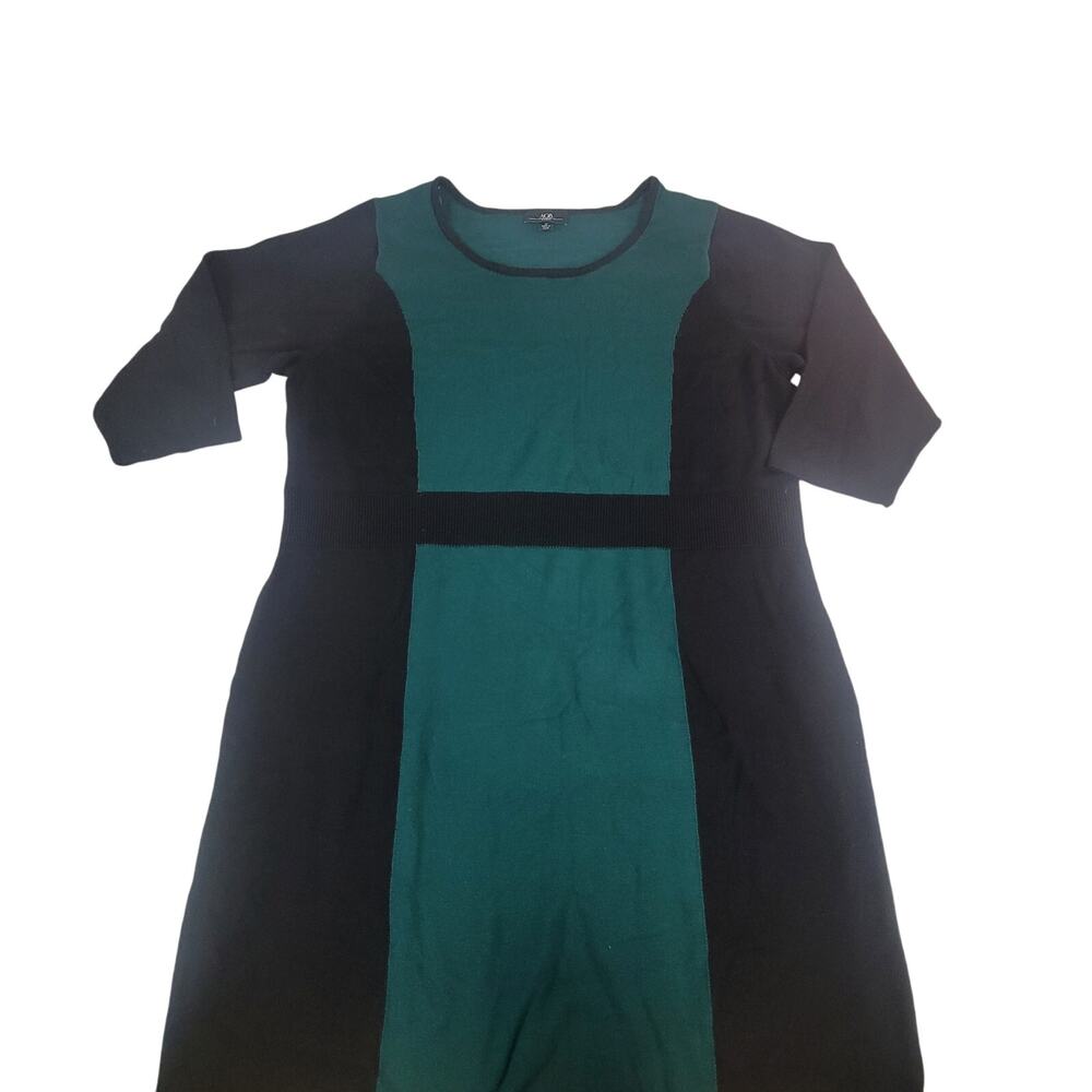 AGB Dress Womens 1X Green Black Colorblock Knee Length 3/4 Sleeve